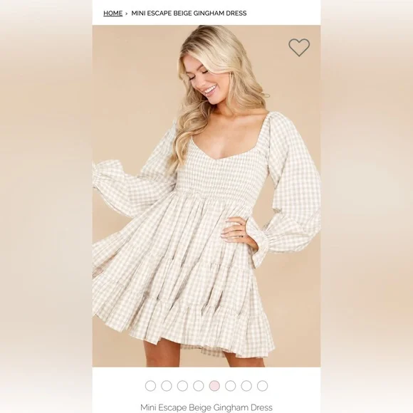 MINI ESCAPE BEIGE GINGHAM DRESS - Picture 5 of 13